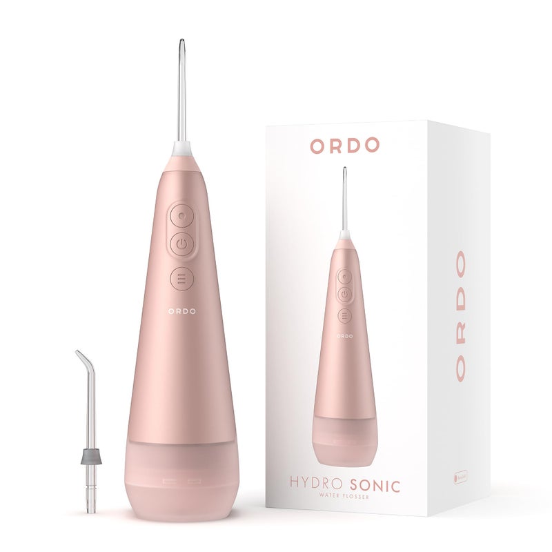 Ordo Water Flossers for Teeth Cordless IPX7 Waterproof Oral Irrigator 3 Pressure Settings Portable Rechargeable Electric Sonic Flosser Dental Professional Recommended Rose Gold